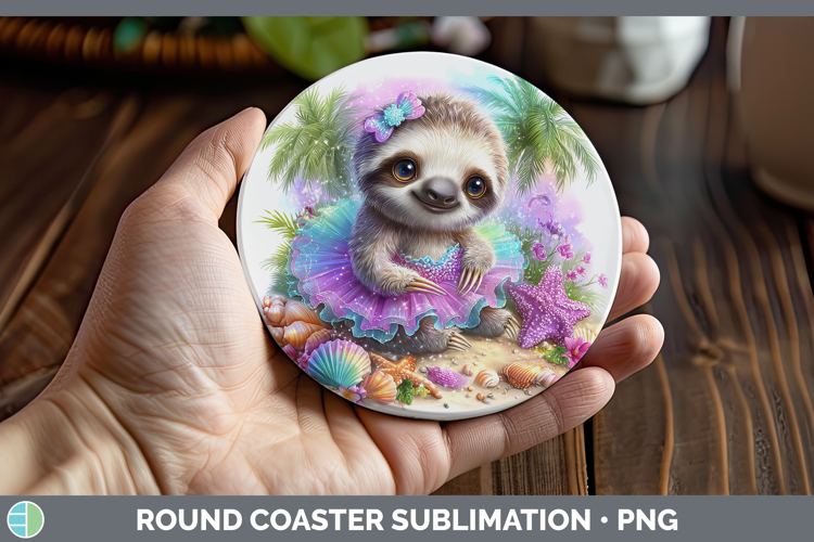 Animals Summer Beach Sloth Round Coaster Sublimation Coaster