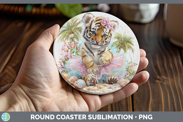 Animals Summer Beach Tiger Round Coaster Sublimation Coaster