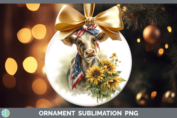 Animals Sunflower Patriotic Cow Ornament Sublimation Bauble