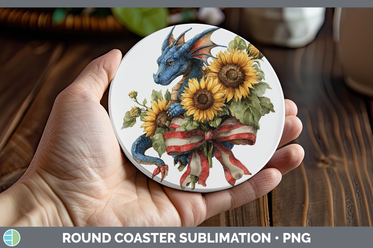 GorgeousAnimals Sunflower Patriotic Round Coaster design.
