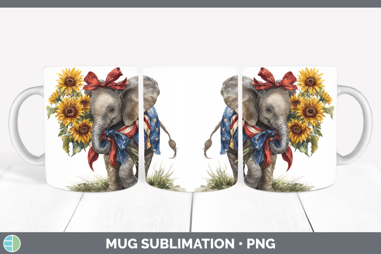 Animals Sunflower Patriotic Elephant Mug Wrap Sublimation Co