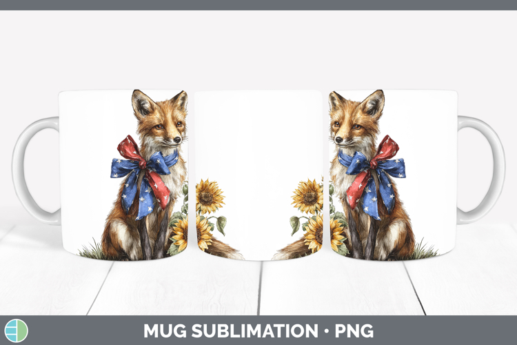 Animals Sunflower Patriotic Fox Mug Wrap Sublimation Coffee