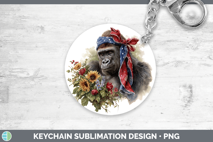 Animals Sunflower Patriotic Gorilla Keychain Sublimation Key