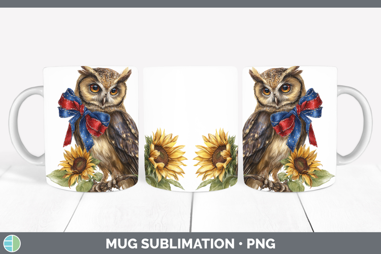 Animals Sunflower Patriotic Owl Mug Wrap Sublimation Coffee