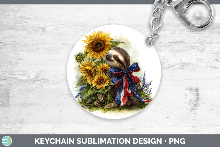 Animals Sunflower Patriotic Sloth Keychain Sublimation Keyri