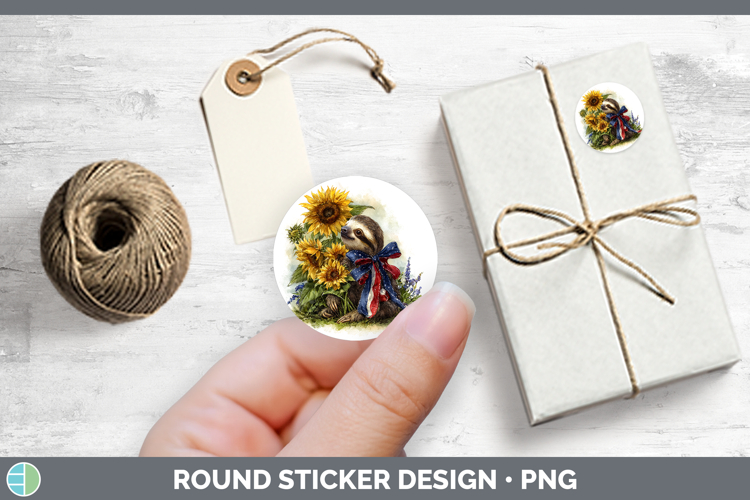 Animals Sunflower Patriotic Sloth Stickers | Round Labels De