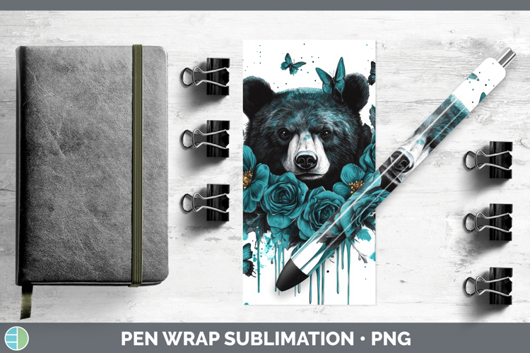 Bear Pen Wrap Animals Teal Drips Sublimation Pen Designs