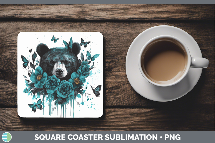 Bear Square Coaster Animals Teal Drips Sublimation Coaster D