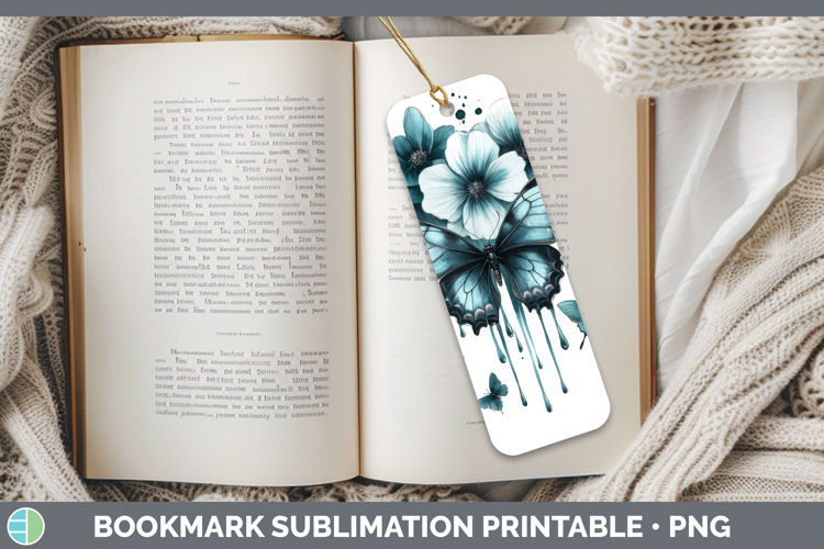 Butterfly Bookmark Animals Teal Drips Sublimation Printable