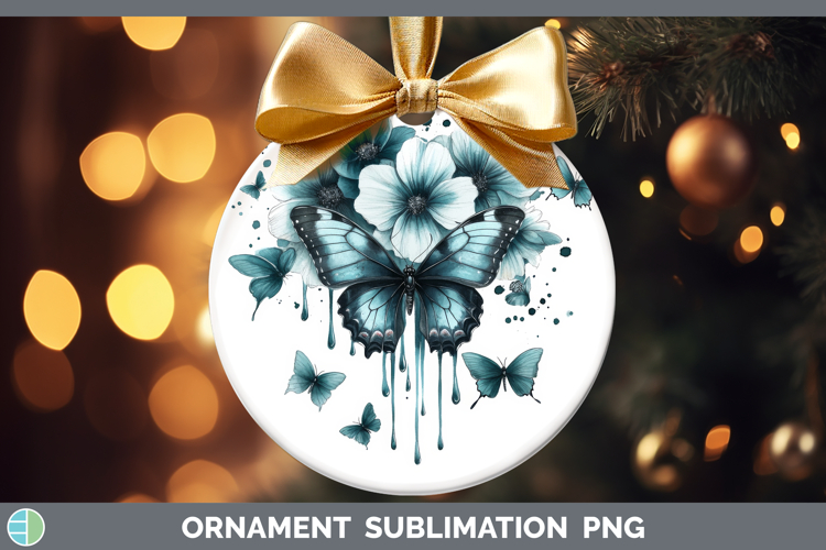 Butterfly Ornament Animals Teal Drips Sublimation Bauble Des