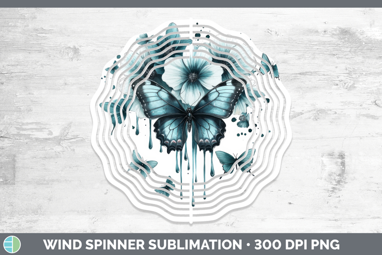 Butterfly Wind Spinner Animals Teal Drips Sublimation Spinne