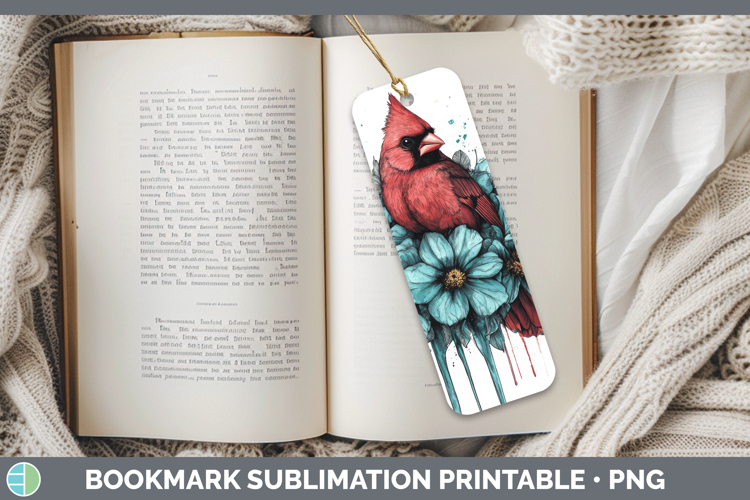 Cardinal Bookmark Animals Teal Drips Sublimation Printable D