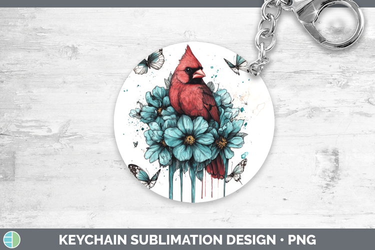 Cardinal Keychain Animals Teal Drips Sublimation Keyring Des