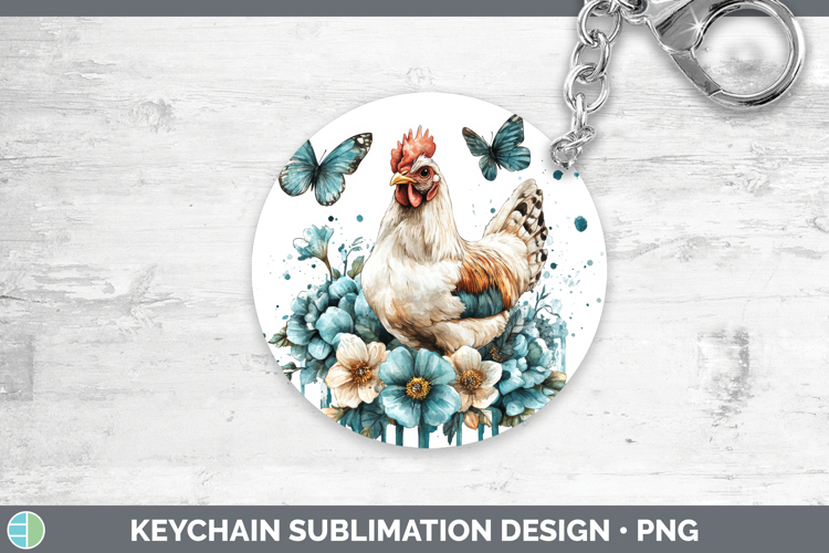 Chicken Keychain Animals Teal Drips Sublimation Keyring Desi