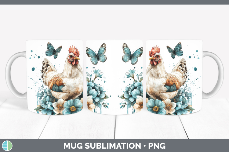 Chicken Mug Wrap Animals Teal Drips Sublimation Coffee Cup D