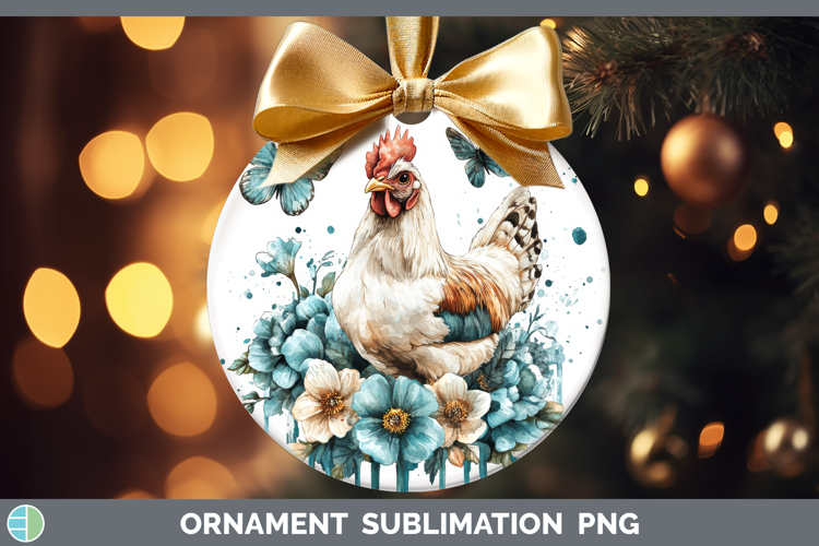 Chicken Ornament Animals Teal Drips Sublimation Bauble Desig