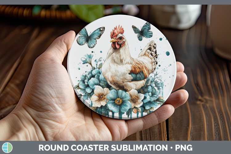 Chicken Round Coaster Animals Teal Drips Sublimation Coaster