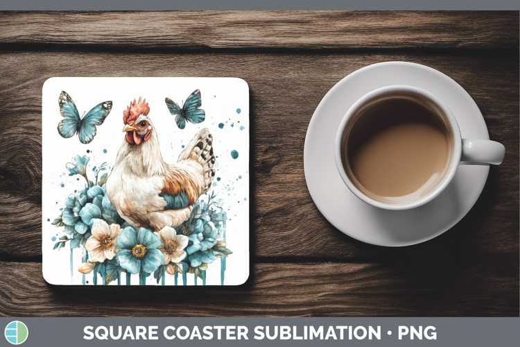 Chicken Square Coaster Animals Teal Drips Sublimation Coaste