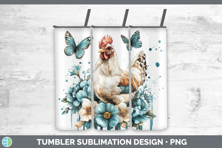 Chicken Tumbler Animals Teal Drips Sublimation 20 oz Skinny