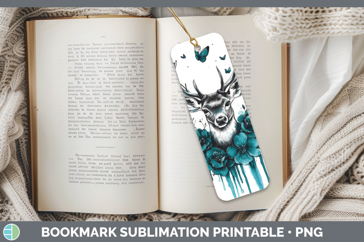 Deer Bookmark Animals Teal Drips Sublimation Printable Desig