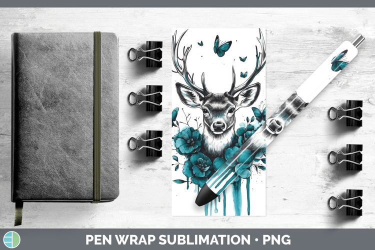 Deer Pen Wrap Animals Teal Drips Sublimation Pen Designs