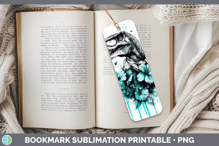 Dinosaur Bookmark Animals Teal Drips Sublimation Printable D