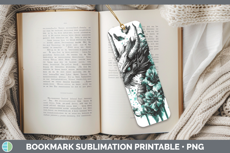 Dragon Bookmark Animals Teal Drips Sublimation Printable Des