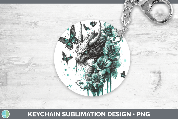 Dragon Keychain Animals Teal Drips Sublimation Keyring Desig