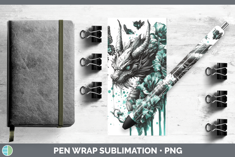 Dragon Pen Wrap Animals Teal Drips Sublimation Pen Designs