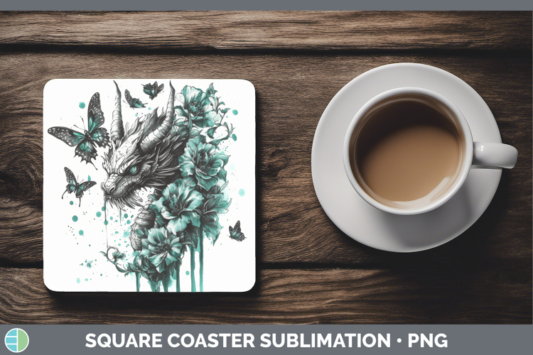 Dragon Square Coaster Animals Teal Drips Sublimation Coaster