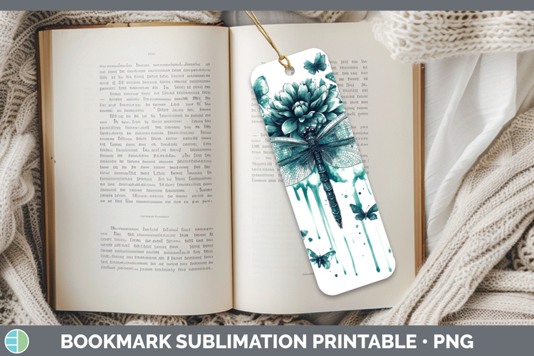 Dragonfly Bookmark Animals Teal Drips Sublimation Printable