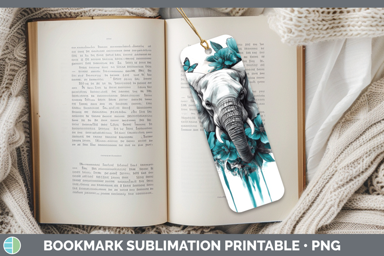 Elephant Bookmark Animals Teal Drips Sublimation Printable D