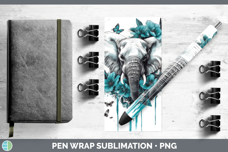 Elephant Pen Wrap Animals Teal Drips Sublimation Pen Designs