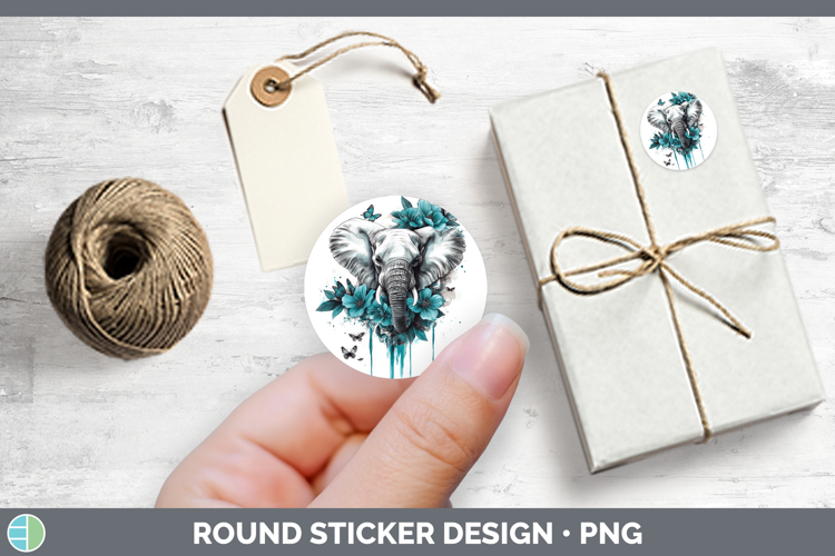 Animals Teal Drips Elephant Stickers | Round Labels Designs