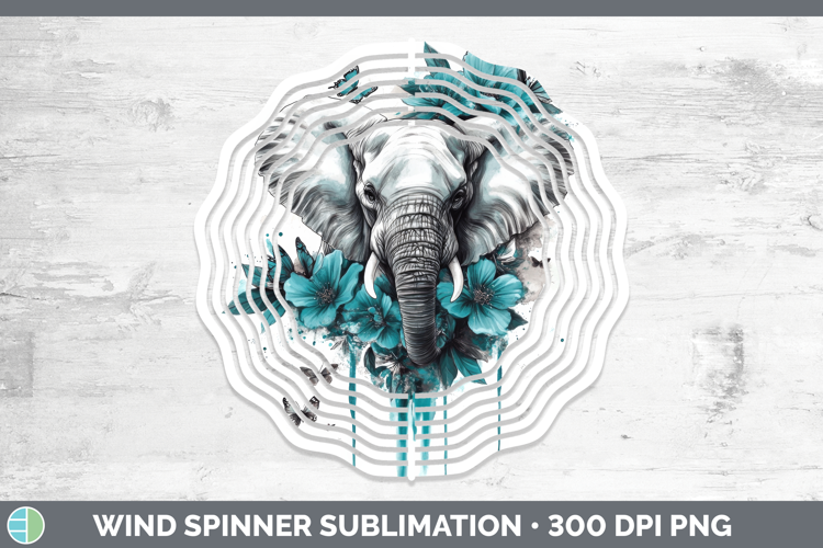 Elephant Wind Spinner Animals Teal Drips Sublimation Spinner