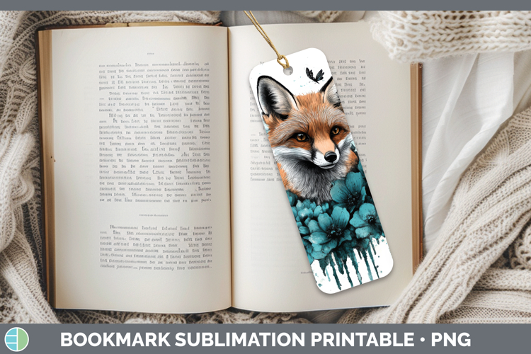 Fox Bookmark Animals Teal Drips Sublimation Printable Design