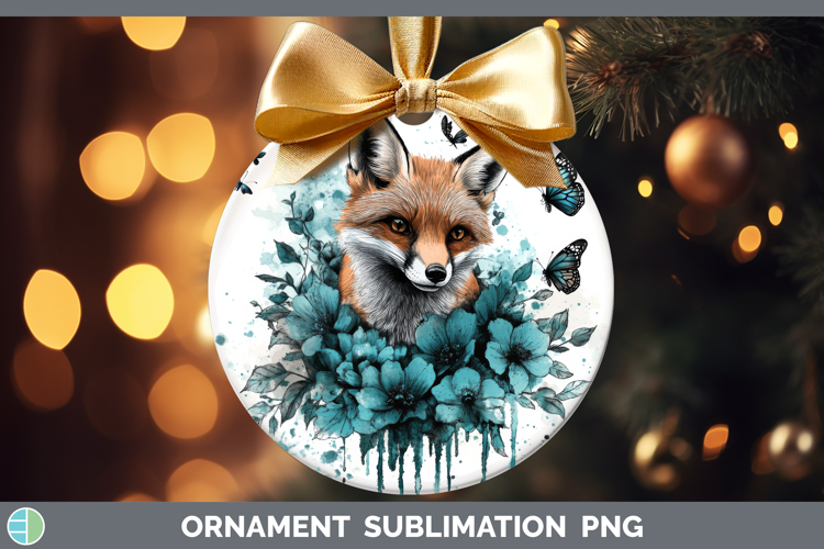 Fox Ornament Animals Teal Drips Sublimation Bauble Designs