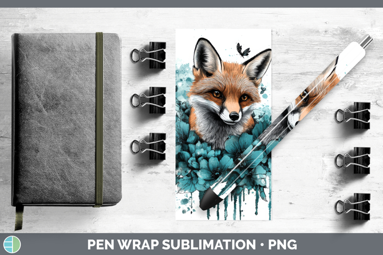 Fox Pen Wrap Animals Teal Drips Sublimation Pen Designs