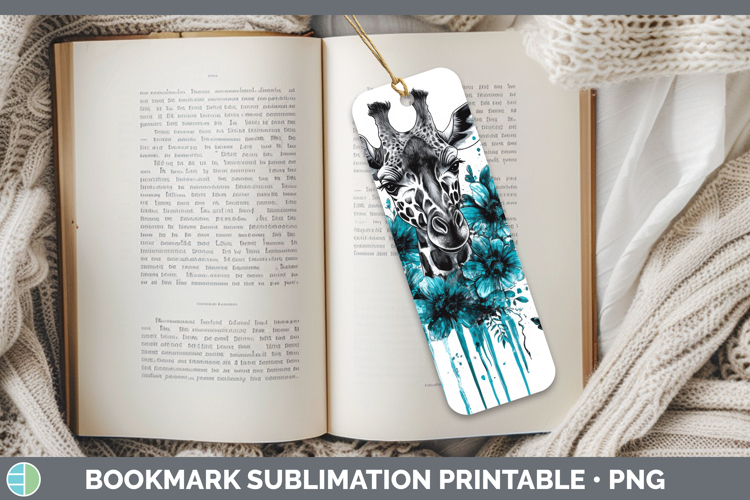 Giraffe Bookmark Animals Teal Drips Sublimation Printable De