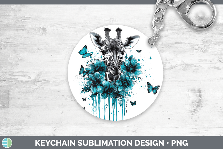 Giraffe Keychain Animals Teal Drips Sublimation Keyring Desi