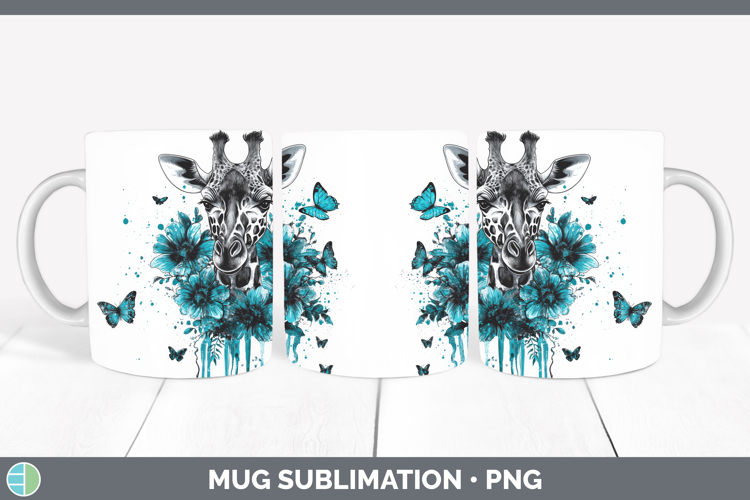 Giraffe Mug Wrap Animals Teal Drips Sublimation Coffee Cup D
