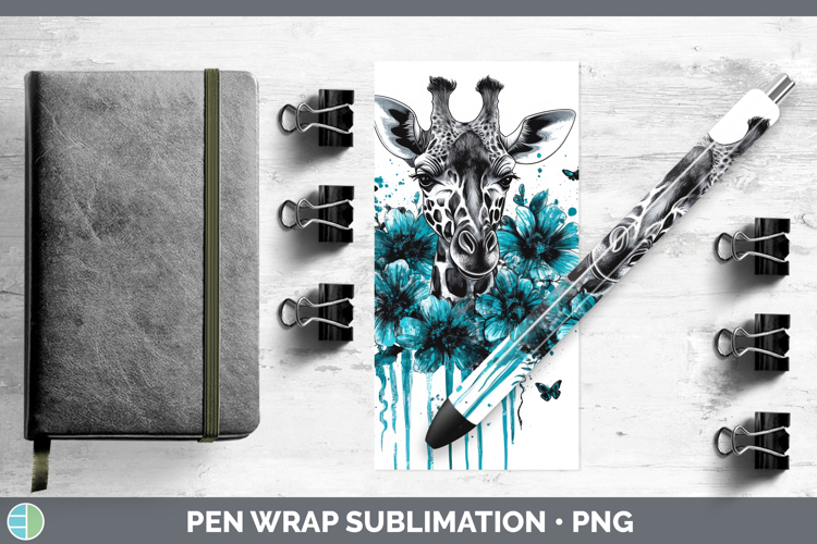 Giraffe Pen Wrap Animals Teal Drips Sublimation Pen Designs
