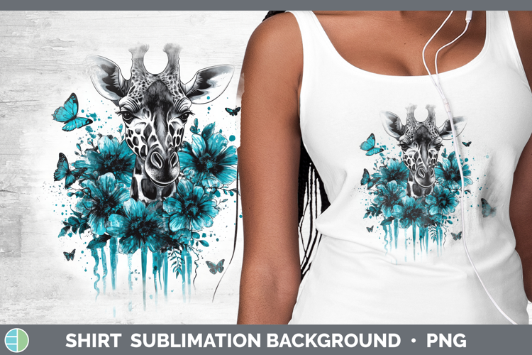 Giraffe Shirt Animals Teal Drips Sublimation Background Desi