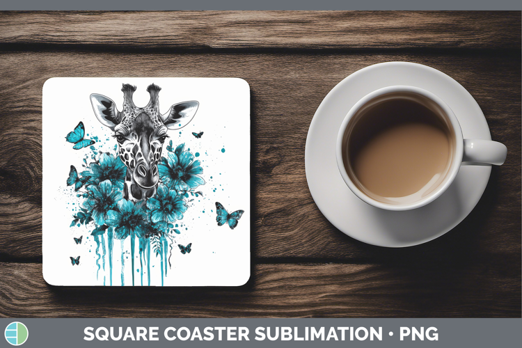 Giraffe Square Coaster Animals Teal Drips Sublimation Coaste