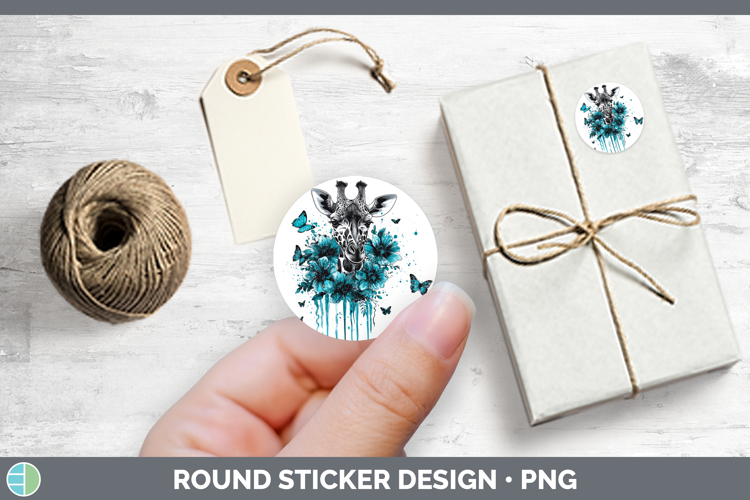 Animals Teal Drips Giraffe Stickers | Round Labels Designs