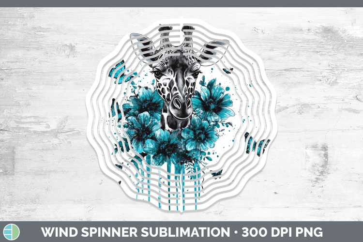Giraffe Wind Spinner Animals Teal Drips Sublimation Spinner