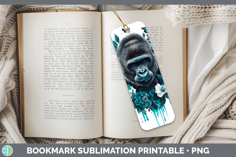 Gorilla Bookmark Animals Teal Drips Sublimation Printable De