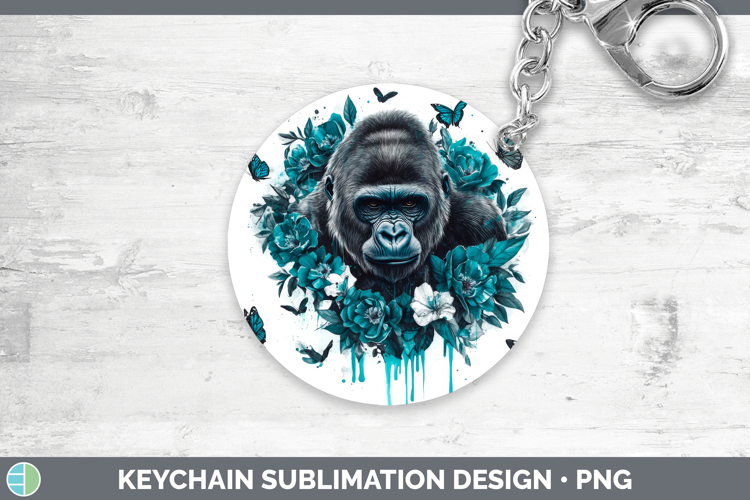 Gorilla Keychain Animals Teal Drips Sublimation Keyring Desi