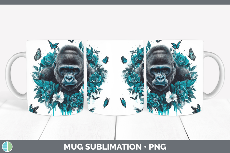 Gorilla Mug Wrap Animals Teal Drips Sublimation Coffee Cup D