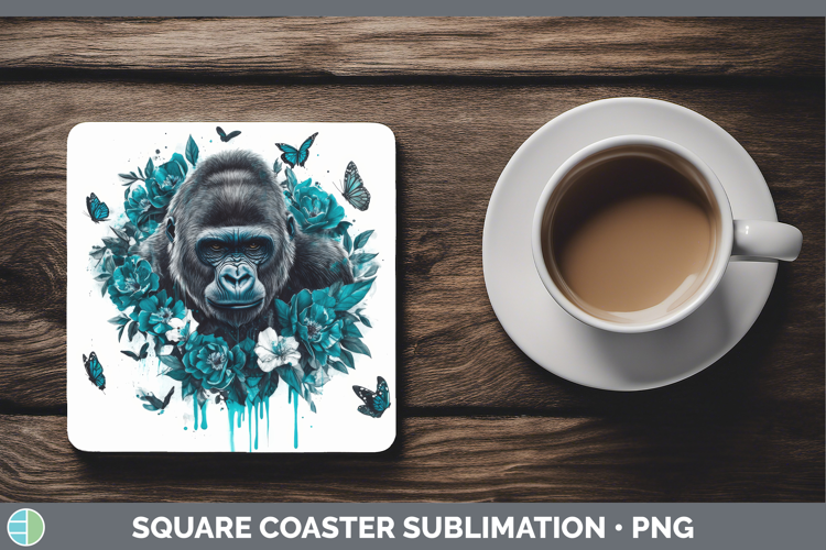 Gorilla Square Coaster Animals Teal Drips Sublimation Coaste